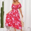 Womens 2025 Floral Summer V-Neck Ruffle Sleeve Empire Waist A-Line Casual Maxi Tiered Dress with Pockets