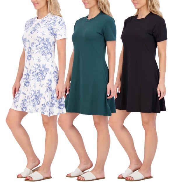 3-Pack: Women's Super-Soft Short Sleeve Dress Loose Casual Plain Simple Summer T-Shirt (Available in Plus)