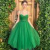 A line Ruched Tulle Prom Dress Spaghetti Straps for Women, Tea Length Sweetheart Homecoming Dress Cocktail Dress