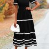 Women's Casual Summer Maxi Dress Short Sleeve Swiss Dot V Neck Smocked Long Flowy Beach Dresses