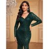 Women's Formal Sequin Bodycon Long Sleeve Prom Dresses Elegant Evening Party Maxi Dresses