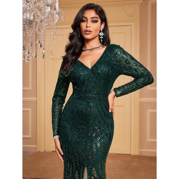 Women's Formal Sequin Bodycon Long Sleeve Prom Dresses Elegant Evening Party Maxi Dresses