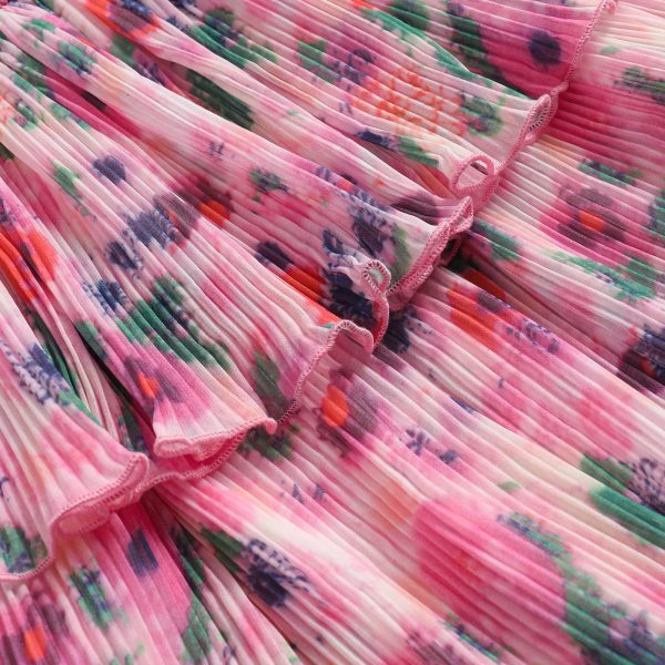 Women's Summer Floral Print Halter A-line Dress Bohemian Cake Dress Pink Dresses