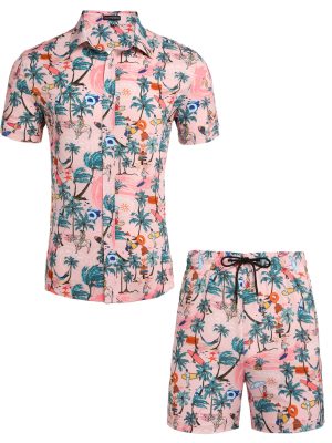 Men's Luxury Casual Button Down Short Sleeve Hawaiian Shirt Suits