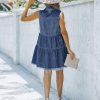 Women's Casual Summer Lapel Sleeveless Button Down Short Denim Jean Dress