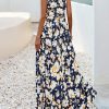 Womens Summer Maxi Dresses 2025 Casual Sleeveless V Neck Loose Fit Floral Boho Dress Beach Long Sundress
