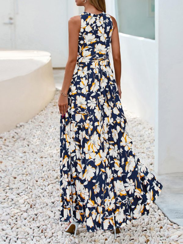 Womens Summer Maxi Dresses 2025 Casual Sleeveless V Neck Loose Fit Floral Boho Dress Beach Long Sundress
