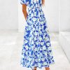 Womens Summer 2025 Casual Maxi Dresses Short Sleeve Smocked Tiered Floral Boho Long Beach Dress with Pockets