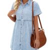 Women's Short Sleeve Button Down Flowy Tiered Babydoll Denim Dress