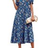 Women's Summer Casual Floral Boho Dress Puff Short Sleeve Ruffle Flowy Beach Party Midi Dresses