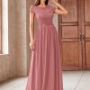 Women's Classy Scoop Neck Sequin Lace Contrast Bridesmaid Party Maxi Dress