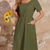 Womens Summer Midi Dress Casual Short Sleeve A-Line Cotton Linen Dress Flowly Beach Tunic Sundresses with Pockets 2025