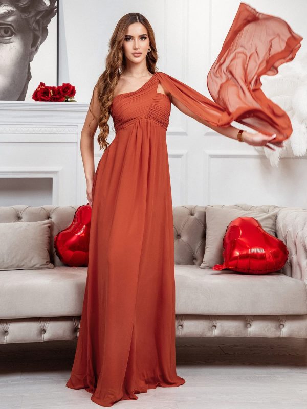 Women's Summer One-Shoulder Empire Waist Chiffon Pleated Maxi Formal Dress 09816