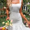 Women's Dress Backless Knot Ruffle Trim Textured Dress Dress IPADSA (Color : White, Size : Small)