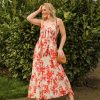 Women's 2025 Summer Maxi Dress Floral Tie Front Spaghetti Strap Casual Boho Beach Flowy Sundress with Pockets
