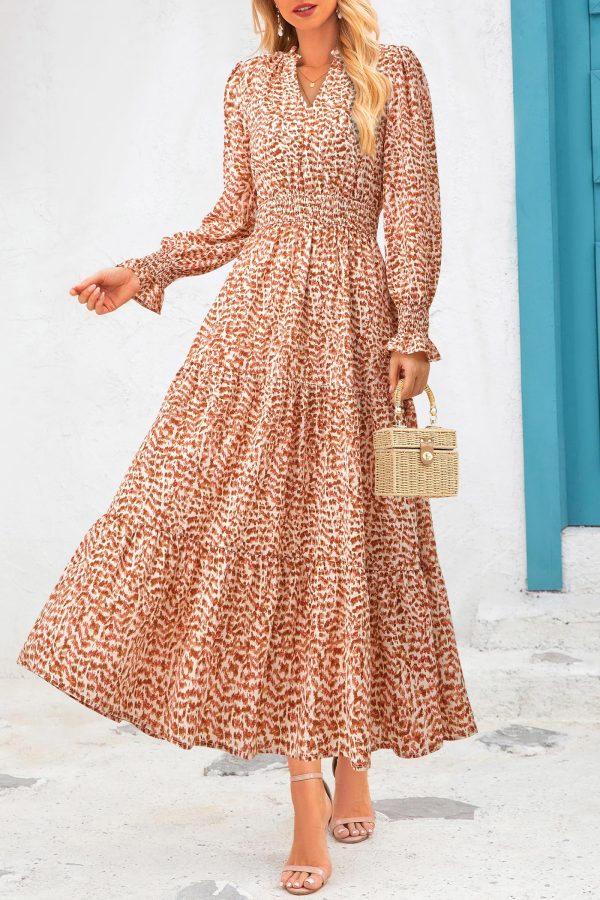Women's Floral Maxi Dress 2025 Spring Long Sleeve V Neck Casual A Line Long Flowy Boho Party Dresses