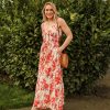 Women's 2025 Summer Maxi Dress Floral Tie Front Spaghetti Strap Casual Boho Beach Flowy Sundress with Pockets