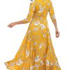 Summer Floral Print Maxi Dress Women Button Up Split Long Flowy Bohemian Beach Party Dresses