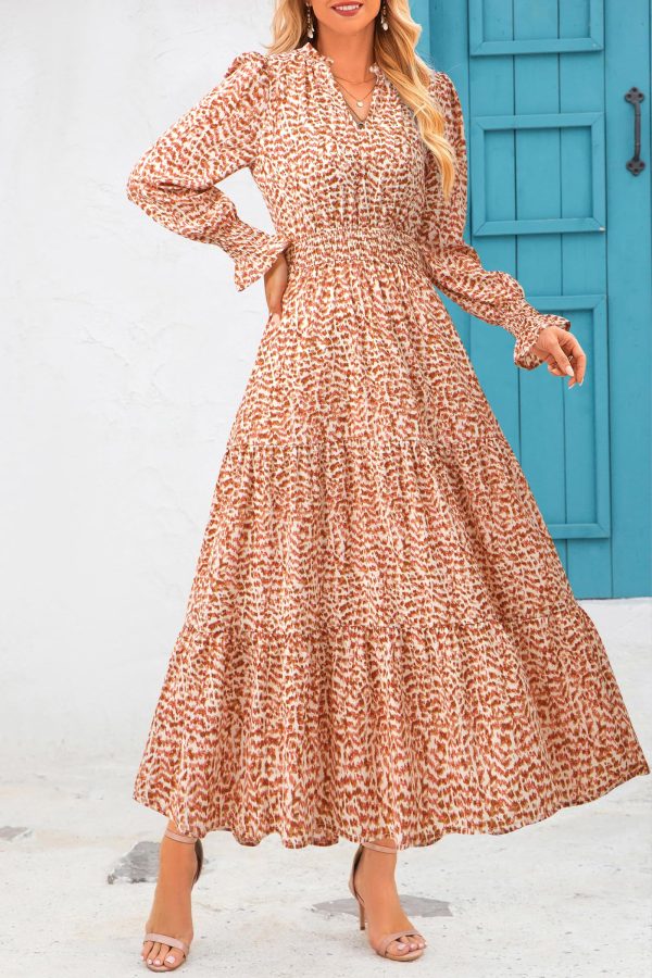 Women's Floral Maxi Dress 2025 Spring Long Sleeve V Neck Casual A Line Long Flowy Boho Party Dresses