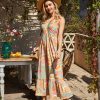 2025 Women's Criss Cross Halterneck Sleeveless Summer Floral Print Flowy A Line Maxi Dress