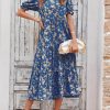 Women's Summer Casual Floral Boho Dress Puff Short Sleeve Ruffle Flowy Beach Party Midi Dresses