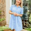 Women's Short Sleeve Button Down Flowy Tiered Babydoll Denim Dress