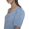 Women's Puff Sleeve Swaure Neck Flounce Tweed A-line Mini Dress