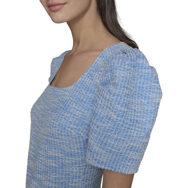 Women's Puff Sleeve Swaure Neck Flounce Tweed A-line Mini Dress