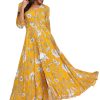 Summer Floral Print Maxi Dress Women Button Up Split Long Flowy Bohemian Beach Party Dresses
