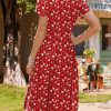 Women's Summer Short Sleeve A-Line Midi Dresses Casual Floral T-Shirt Dress Flowy Beach Sundress with Pockets