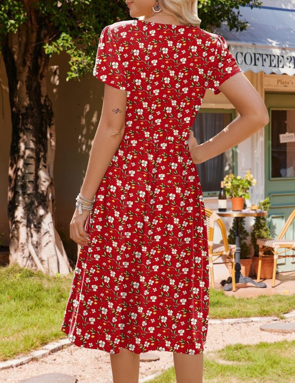 Women's Summer Short Sleeve A-Line Midi Dresses Casual Floral T-Shirt Dress Flowy Beach Sundress with Pockets