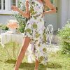 Womens Summer One Shoulder Sleeveless Dresses Floral Flowy Ruffle High Low Wedding Guest Maxi Sundresses
