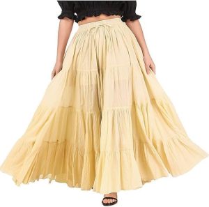 Women's 25 Yard Cotton Gypsy Belly Dance 4-Tiered A-Line Pleated Maxi Long Boho Dance Tribal Skirt
