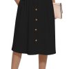 Women's Flowy Midi Skirt Summer Pleated High Waisted Casual Button Front Skirts with Pockets