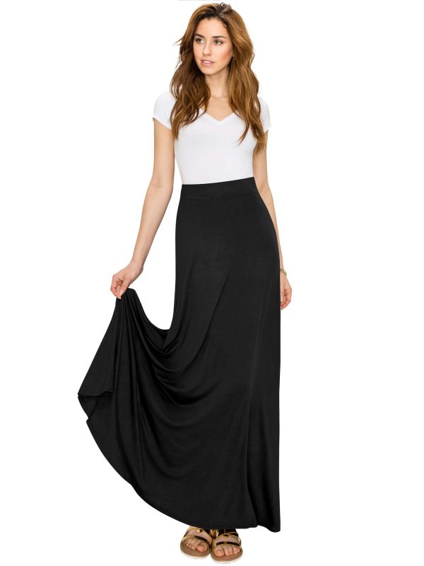 Women's Casual Comfy Stylish High Waist Flare Long Maxi Skirt – Available in Print & Solid Options