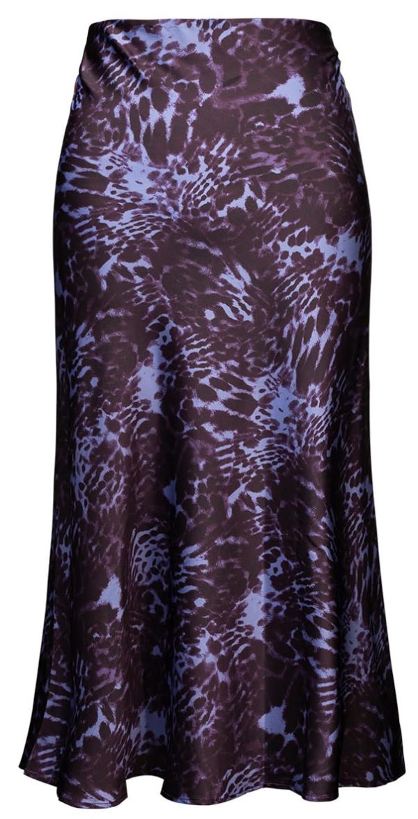 Womens Leopard Print Skirt Midi Long Length Silk Satin High Waist Elastic Skirts