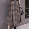 Women's Vintage Plaid Wool Blend Midi Skirt Houndstooth A Line Wool Long Skirt with Belt
