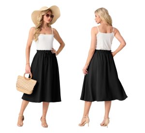 Womens Causal High Waisted Summer Midi Skirts Flowy Palazzo A-Line Long Skirt with Pockets