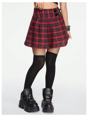 Women's Y2K Plaid Skirt Print Flared Hem Mini Skirt Pleated A Line Short Skirts