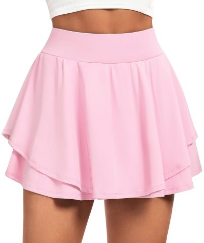 Tennis Skirt Pleated Skorts for Woman Double Ruffle Golf Skirts for Women Skort with Pockets Tummy Control Athletic