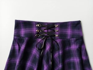 Women's Gothic Punk Plaid Pleated High Waisted Short A-line Flare Mini Skirt