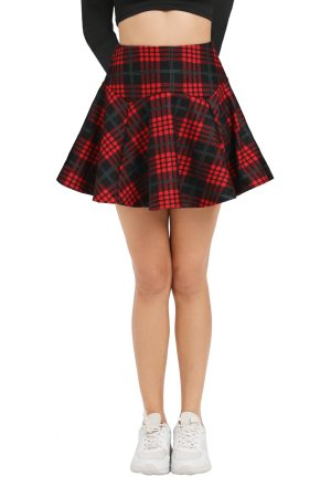 Women's Vintage Elastic Waist Plaid Flared Mini Skater Skirt