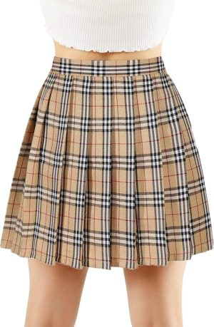 Women's Girls Plaid Pleated Skirt High Waisted Japanese School Uniform A-line Pleated JK Skirt Skater Tennis