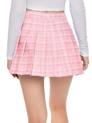 Women's Casual High Waist Plaid A Line Pleated Mini Skirt