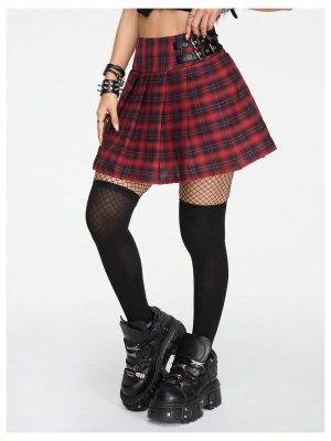 Women's Y2K Plaid Skirt Print Flared Hem Mini Skirt Pleated A Line Short Skirts