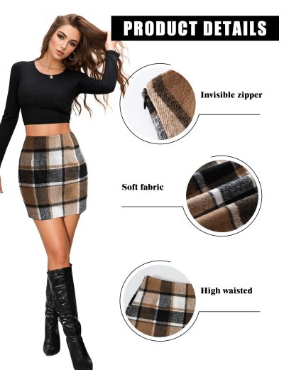 Plaid Skirts for Women, Pencil Mini Skirts for Women High Waist Bodycon Christmas Holiday Fall Winter Skirts 2024 Trendy