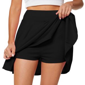 Women's Casual Basic Versatile Flared Pleated Mini Skater Skirt with Shorts