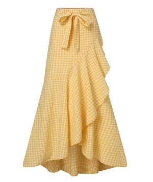 Women's Casual Plaid Mermaid Maxi Skirt A Line Irregular Ruffle Hem Fishtail Long Skirt Spring Summer