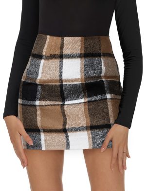 Plaid Skirts for Women, Pencil Mini Skirts for Women High Waist Bodycon Christmas Holiday Fall Winter Skirts 2024 Trendy