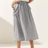 Womens Plaid Midi Skirt Flowy Elastic High Waist Long Skirts with Pockets